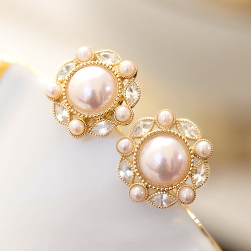 Akoya Pearl Earrings with white sapphire