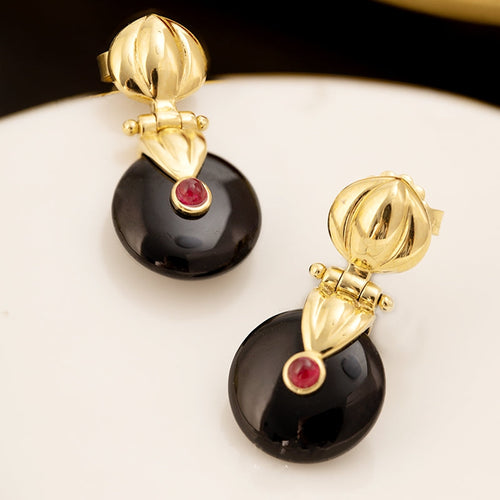 Onyx Earrings with ruby