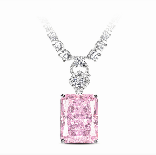 front view of Emerald Cut Pink Zircon Necklace