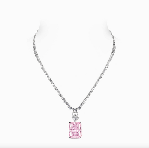 Emerald Cut Pink Zircon Necklace