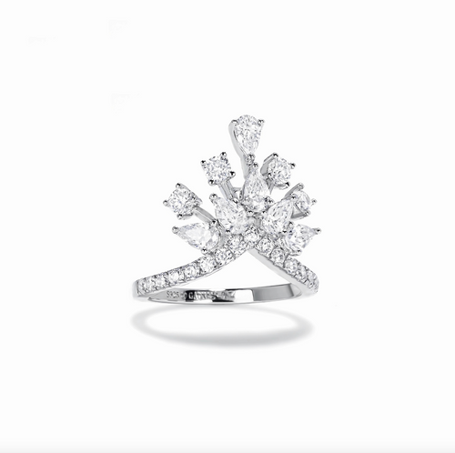 profile view of Cubic zirconia crown engagement ring in silver