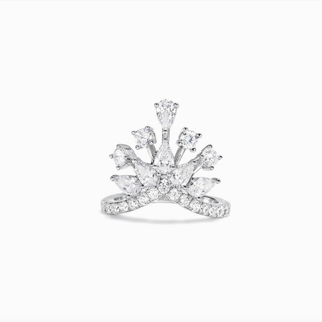 Cubic zirconia crown engagement ring in silver