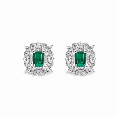 Emerald Earrings With Moissanite And Filigree