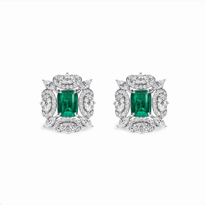 Emerald Earrings With Moissanite And Filigree