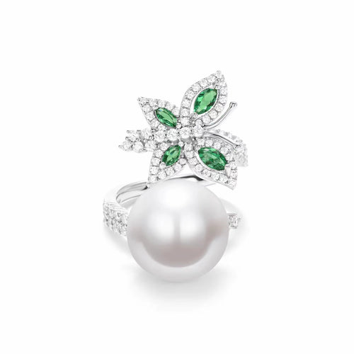 White pearl cocktail ring in silver