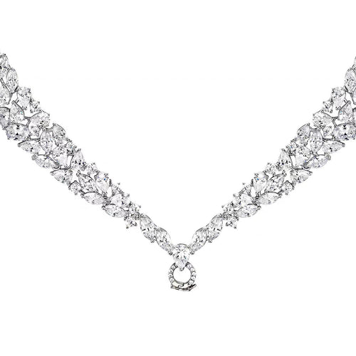 back view of Multi-shape white zirconia silver necklace  