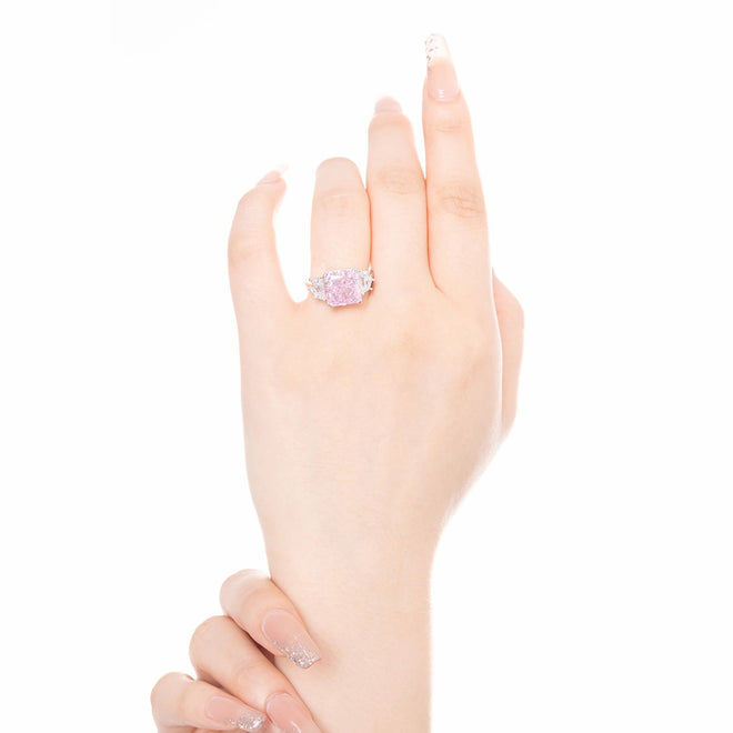 Pink Square Three-Stone Ring