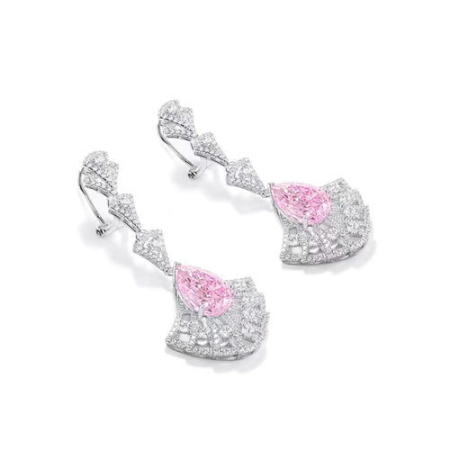 side view of Pink cubic zirconia earrings in silver