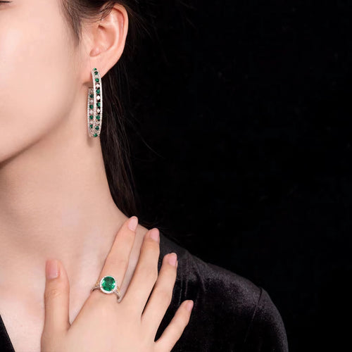 Green zircon alternating earrings