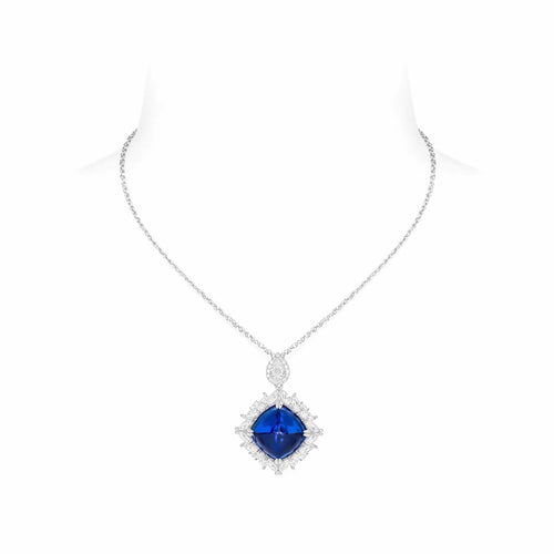 Silver blue zircon halo necklace 