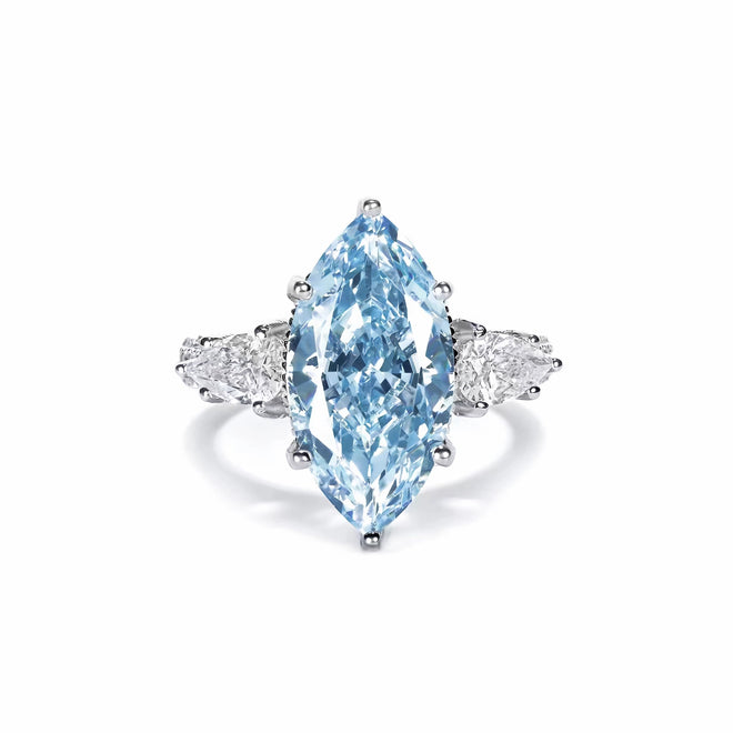 Marquise blue cubic zirconia engagement ring in silver