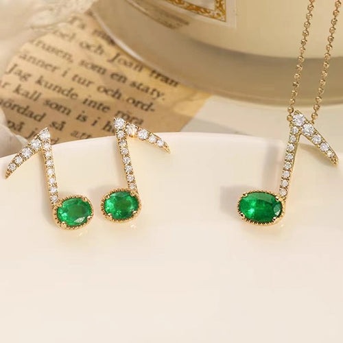 Diamond Pendant & Earring With Emeralds