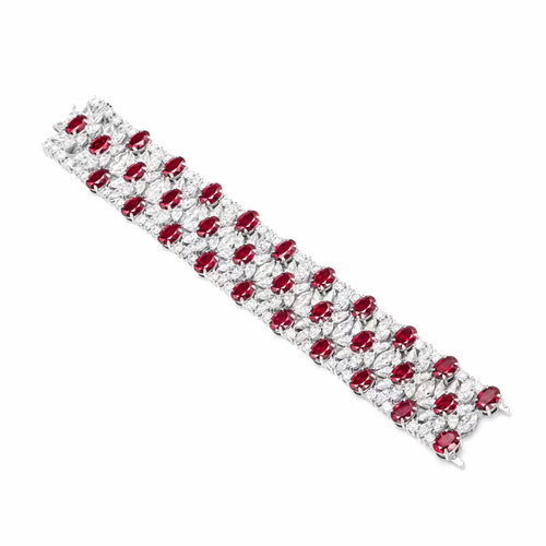 top view of Red oval zircon silvere bracelet  