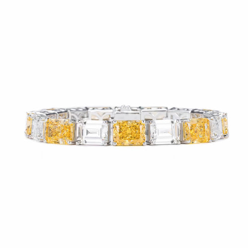 front view of Alternating yellow and blue zircon silver bracelet