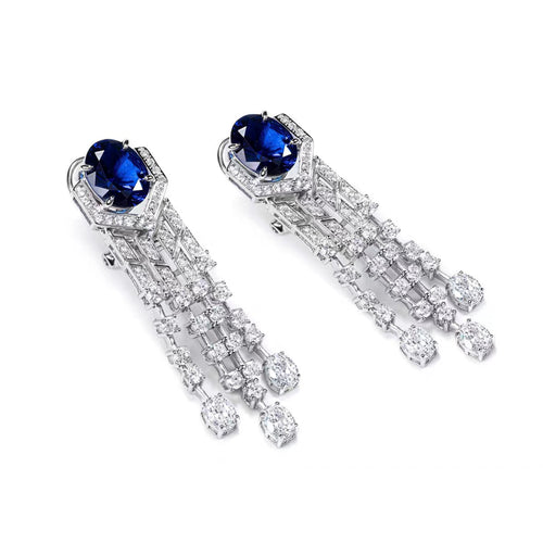 side view of Oval cubic zirconia drop earrings in silver