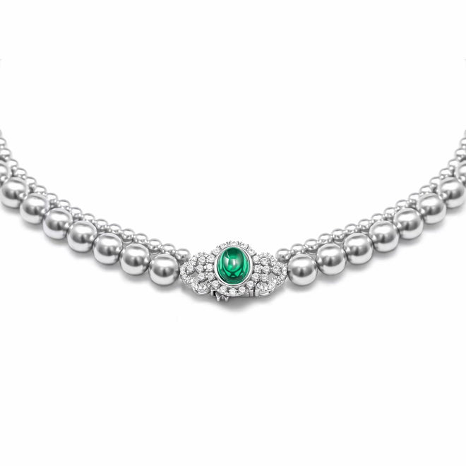 Cubic zirconia necklace with pearls in silveer