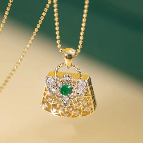 Diamond Pendant Bi-color With Emeralds