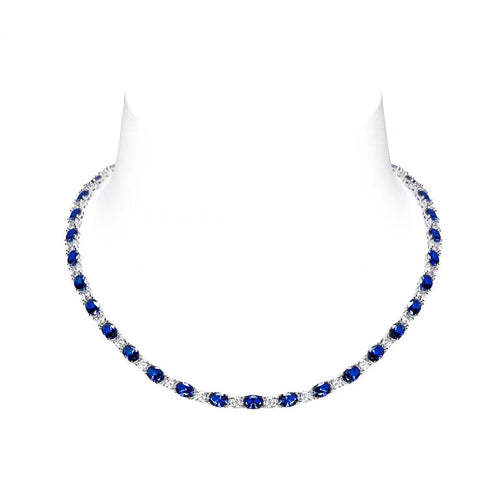 Alternating blue sapphire and white zircon necklace