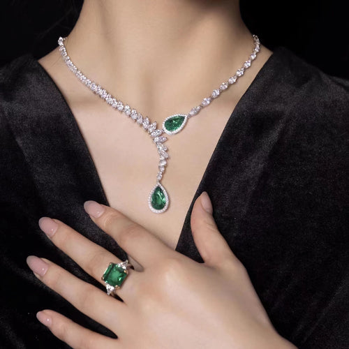 Necklace with two pear green zircon