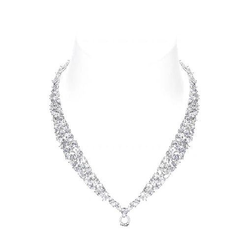 front view of Multi-shape white zirconia silver necklace  