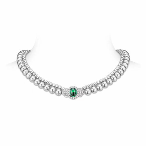 front view of Cubic zirconia necklace with pearls in silveer