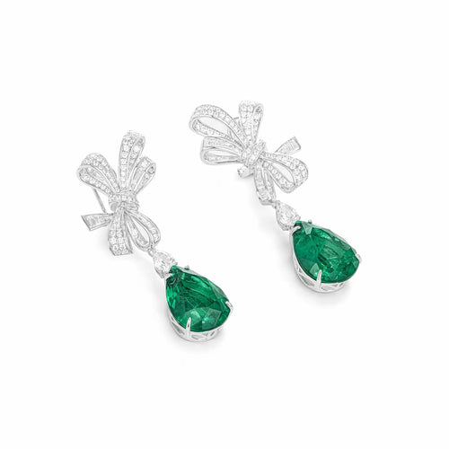 Pear green zircon ribbon earrings