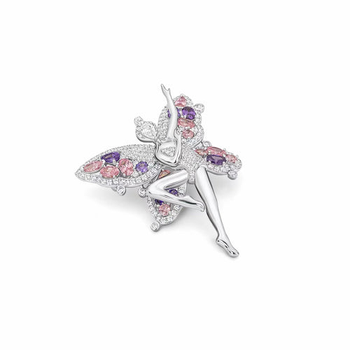 back view of Ballerina silver brooch with mutlcolor zircons