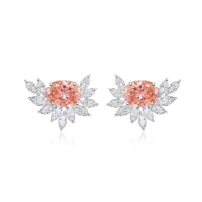 Oval orange zircons earrings with marquise pavé