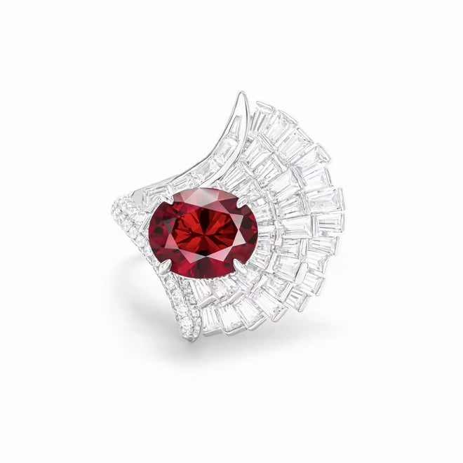 Fancy red cubic zirconia engagement ring in silver