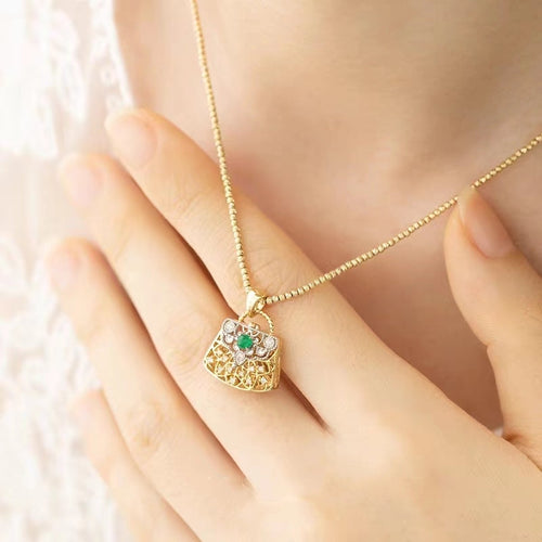 Diamond Pendant Bi-color With Emeralds