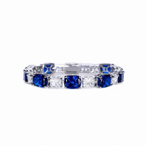 Alternating blue and white zircon silver bracelet