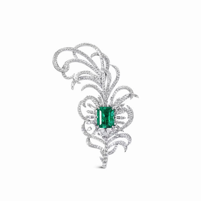 front view of Green Zircon Brooch Emerald Cut With Moissanites