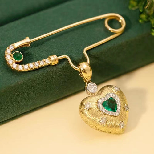 Diamond Brooch With Emerald