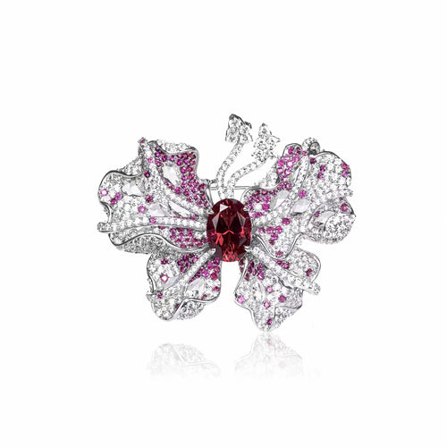 Red oval zircon butterfly brooch