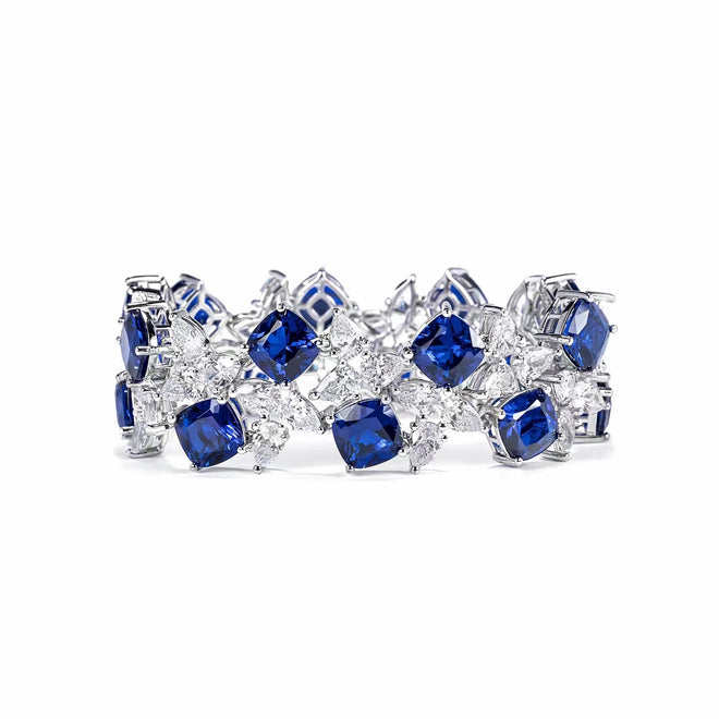 Blue and white zircon fancy silver bracelet