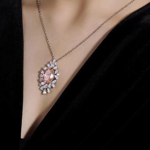 lady wearing Pink cubic zirconia clover necklace