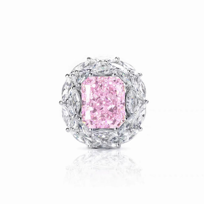 Pink zircon statement ring with marquise halo