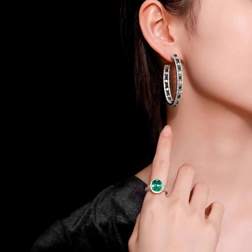 Green zircon alternating earrings