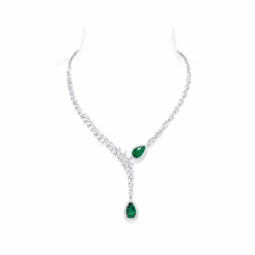 Necklace with two pear green zircon