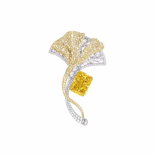 Radiant yellow zircon fancy brooch in silver