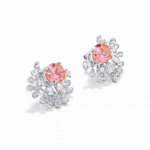 side view of Oval pink cubic zirconia earrings in silver 