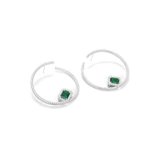 Emerald green hoop earrings with pavé