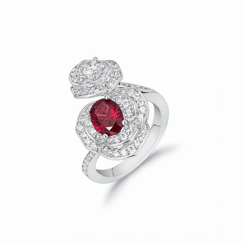 profile view Red zircon floral engagement ring