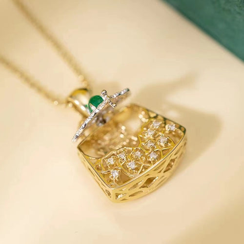 Diamond Pendant Bi-color With Emeralds