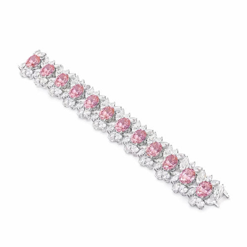 side view of Oval pink zirconia fancy silver bracelet