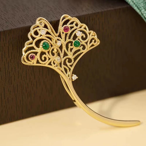 Diamond Brooch With Emerald Ruby