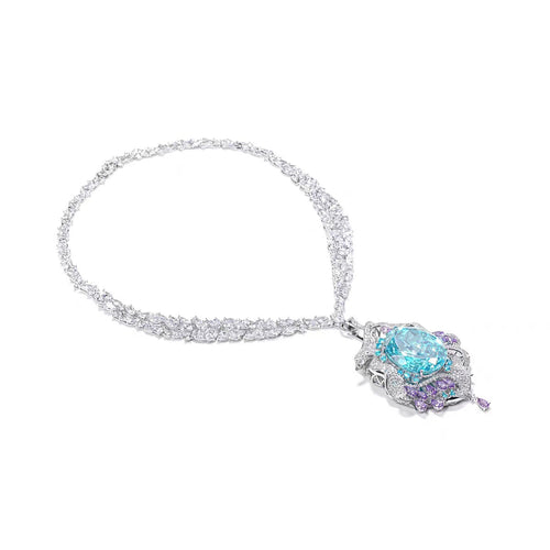 Oval blue necklace with purple and white pavé