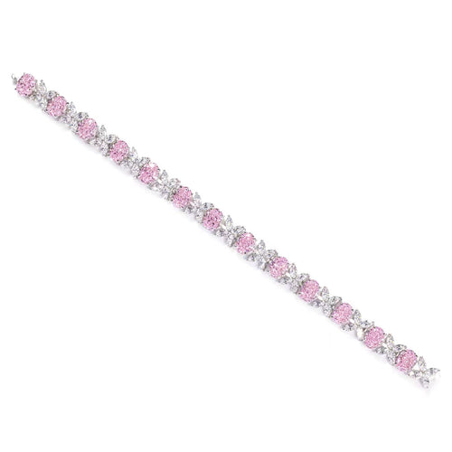 Pink Zircon Silver Bracelet With Oval And Marquise Zircon