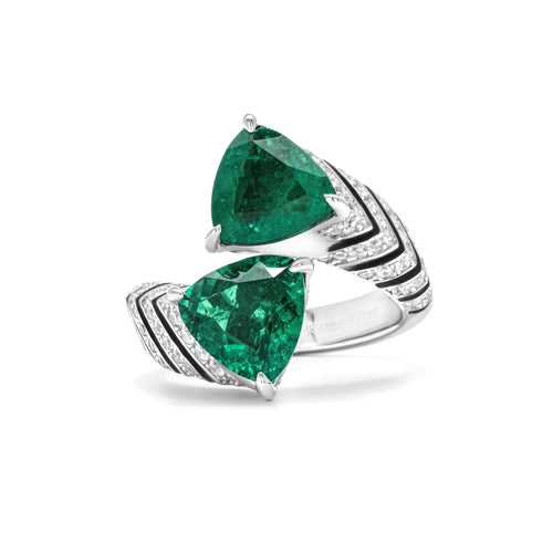 Two-stone trillion emerald statement ring